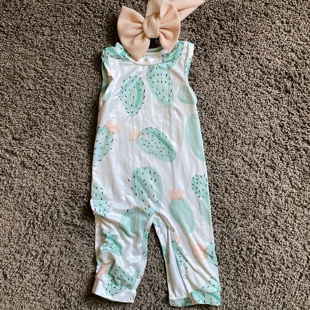 Cactus Print Baby Romper with Bow